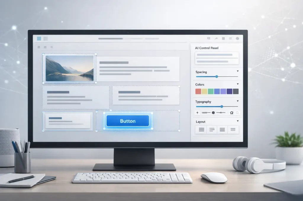 Google AI Studio Design Mode interface showing precise, element-level editing of AI-generated user interface components in a modern design workspace.