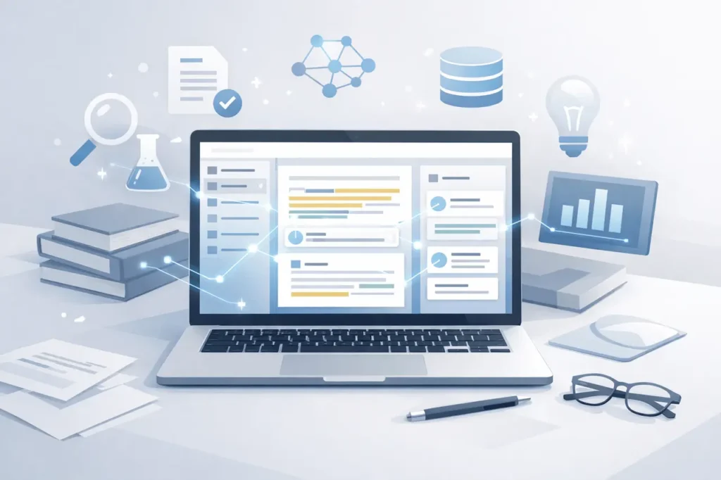 NotebookLM AI research notebook analyzing documents and generating structured insights for study, research, and knowledge work.