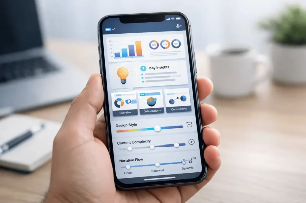 NotebookLM mobile app customisation editable infographics and slide decks on a smartphone interface.